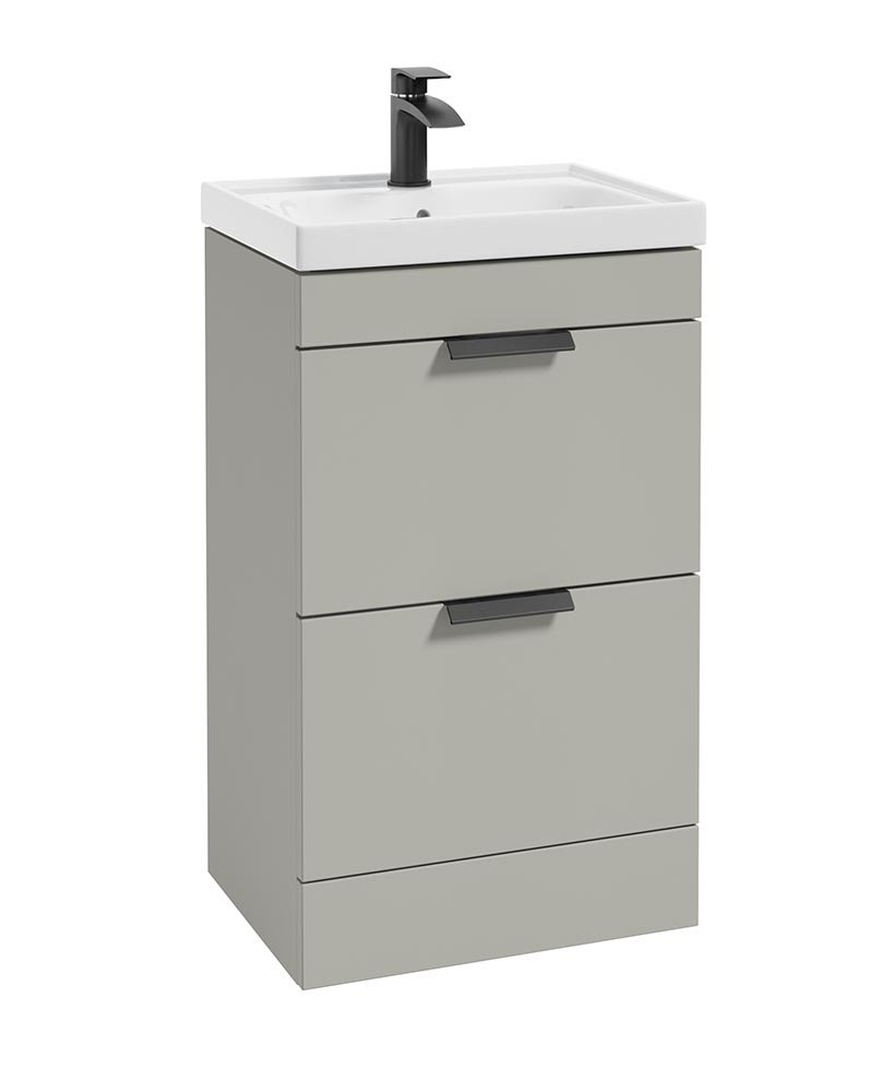 STOCKHOLM ARCTIC GREY MATT 50CM 2 DRAWER FLOOR STANDING VANITY UNIT - MATT BLACK HANDLE