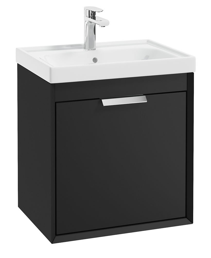 FJORD 50CM TWO DRAWER MATT BLACK VANITY UNIT - BRUSHED CHROME HANDLES