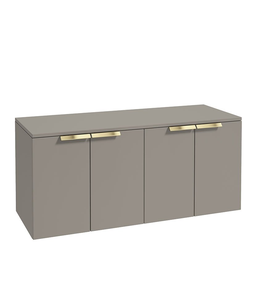 STOCKHOLM 120CM WALL HUNG FOUR DOOR KHAKI MATT  COUNTERTOP VANITY UNIT - BRUSHED GOLD HANDLE