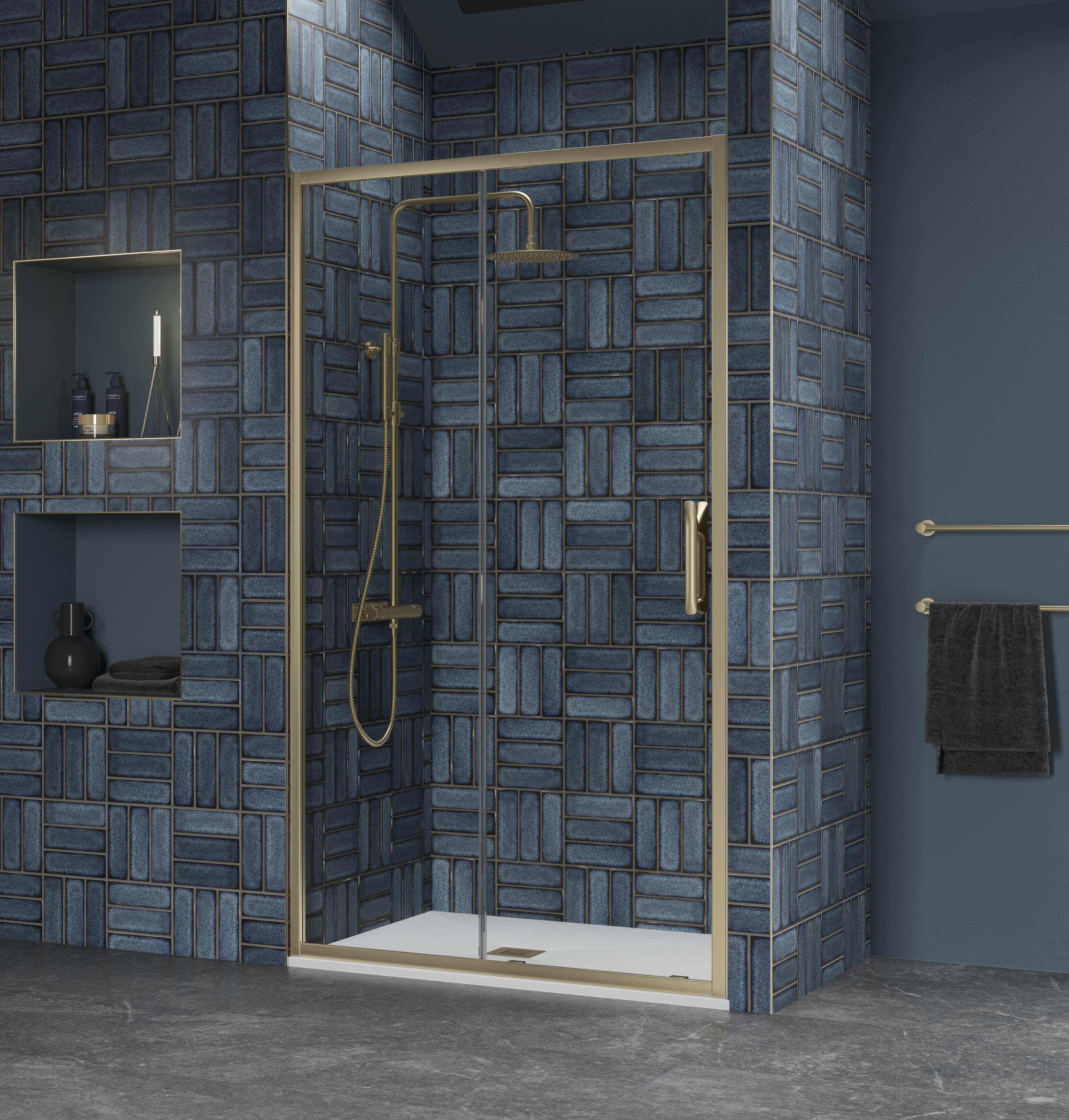 FLAIR ETO SLIDING DOOR 1200MM BRUSHED BRASS WITH CLEAR GLASS