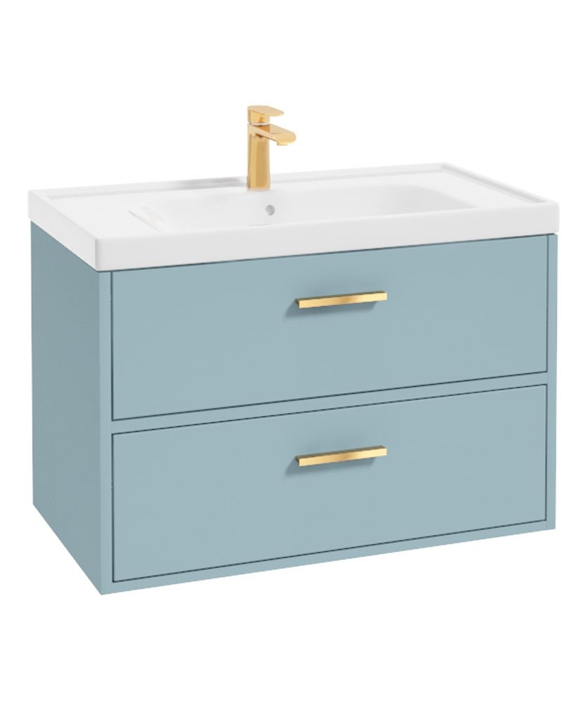 FINLAND 80cm Vanity unit Matt Morning Sky Blue-Gold Handle