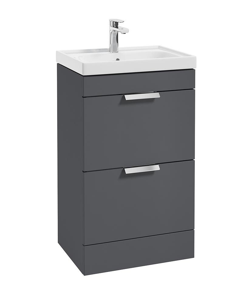 STOCKHOLM MIDNIGHT GREY MATT 50CM 2 DRAWER FLOOR STANDING VANITY UNIT - BRUSHED CHROME HANDLE