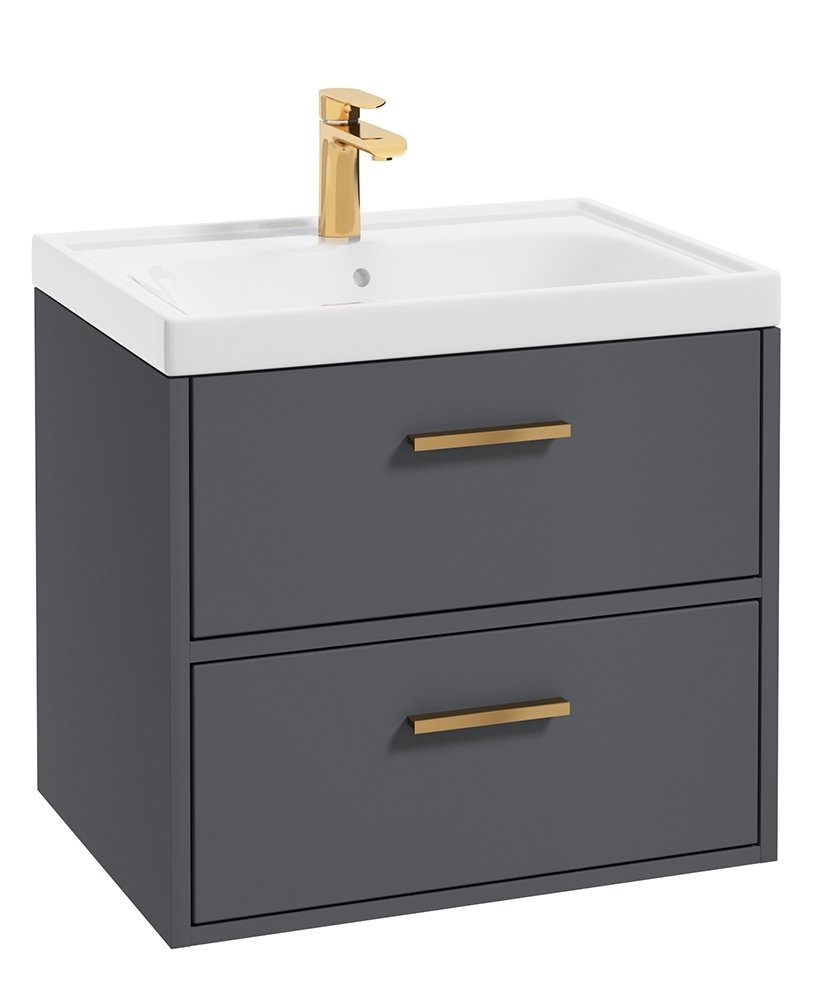 FINLAND MIDNIGHT GREY MATT 60CM WALL HUNG VANITY UNIT - BRUSHED GOLD HANDLE