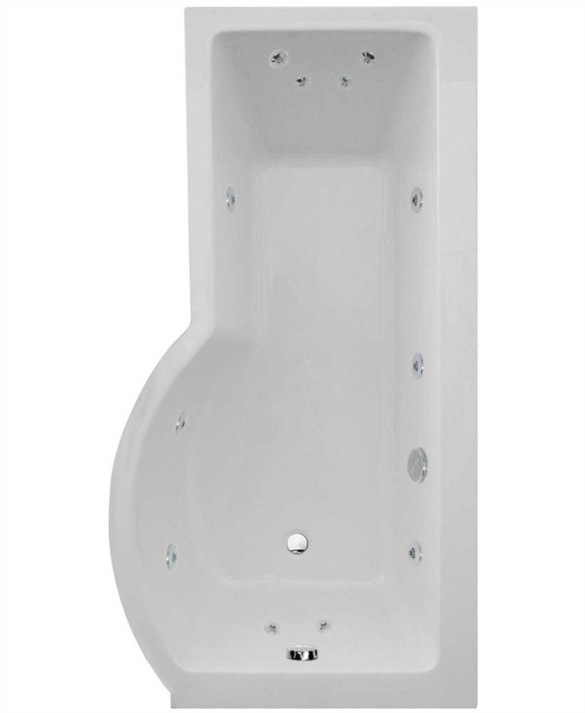 P SHAPE 1700X900MM RIGHT HAND SINGLE ENDED 12 WHITE JET WHIRLPOOL BATH & PANEL