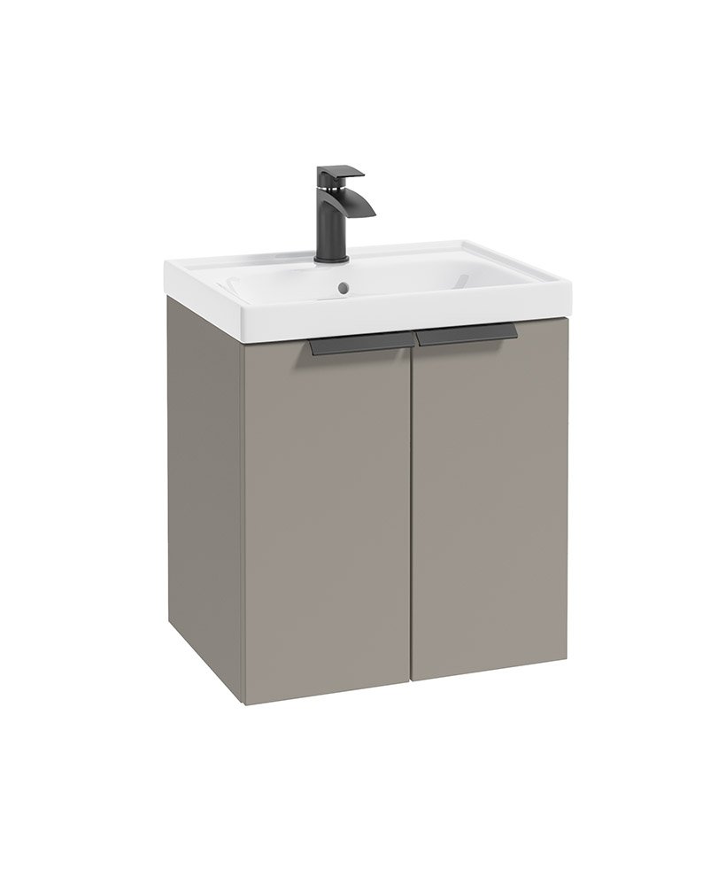 STOCKHOLM 50CM TWO DOOR WALL HUNG KHAKI MATT  VANITY UNIT - MATT BLACK HANDLES