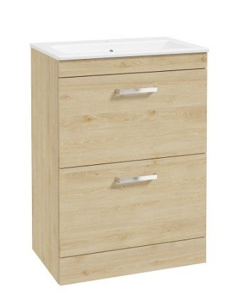 CORTA Floorstanding 60cm Two Drawer Unit Honey Oak-Chrome Handles