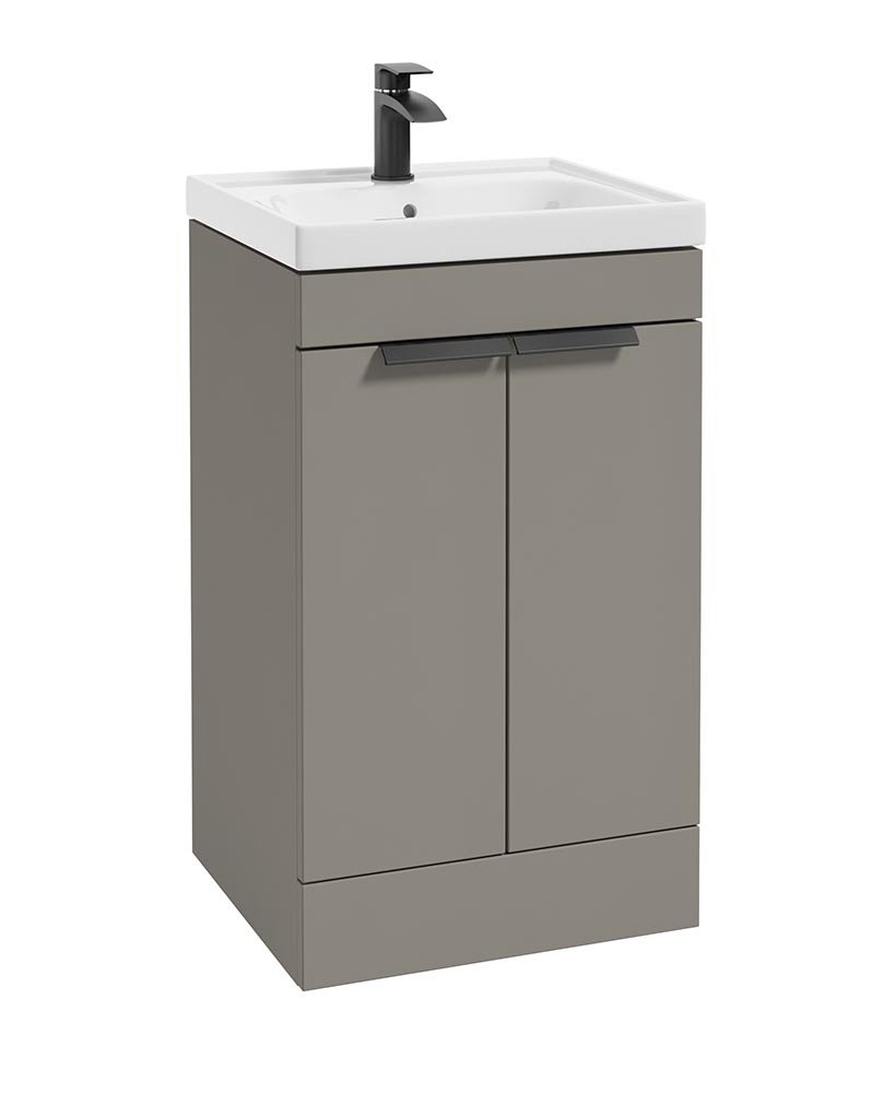 STOCKHOLM KHAKI MATT 50CM 2 DOOR FLOOR STANDING VANITY UNIT - MATT BLACK HANDLE