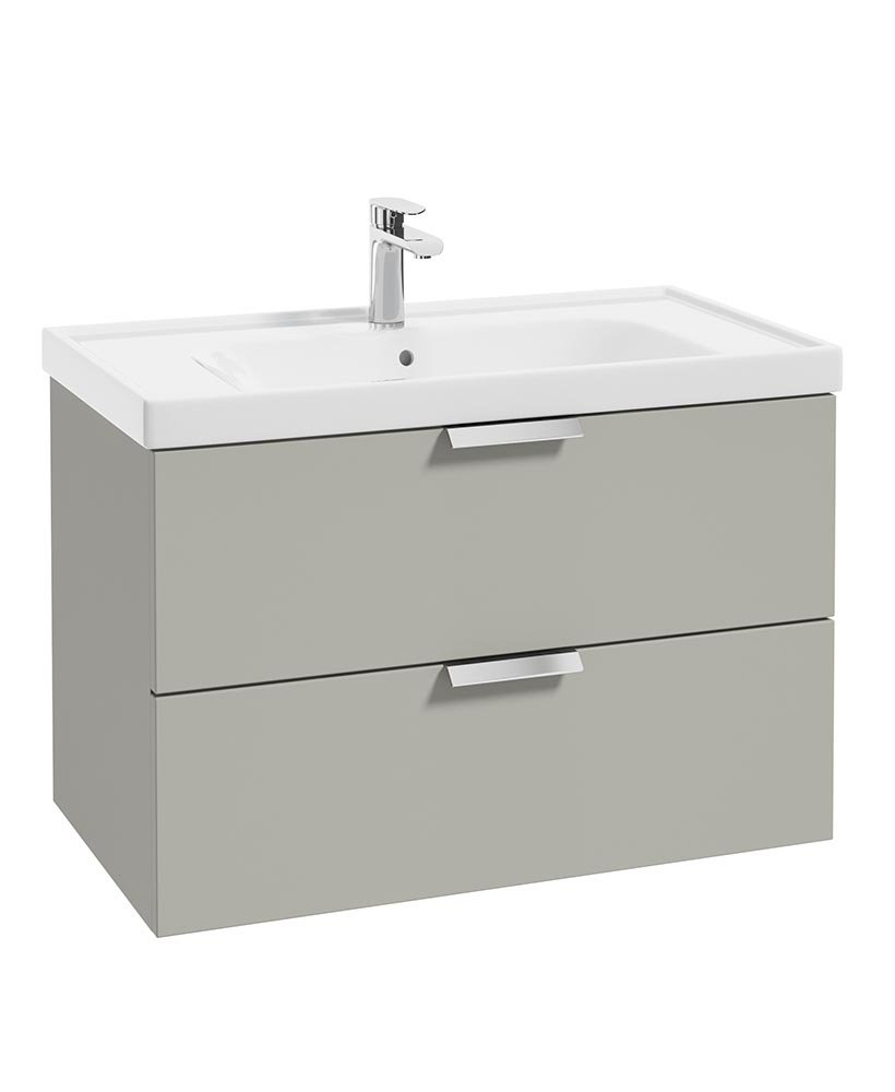 STOCKHOLM ARCTIC GREY MATT 80CM WALL HUNG VANITY UNIT - BRUSHED CHROME HANDLE