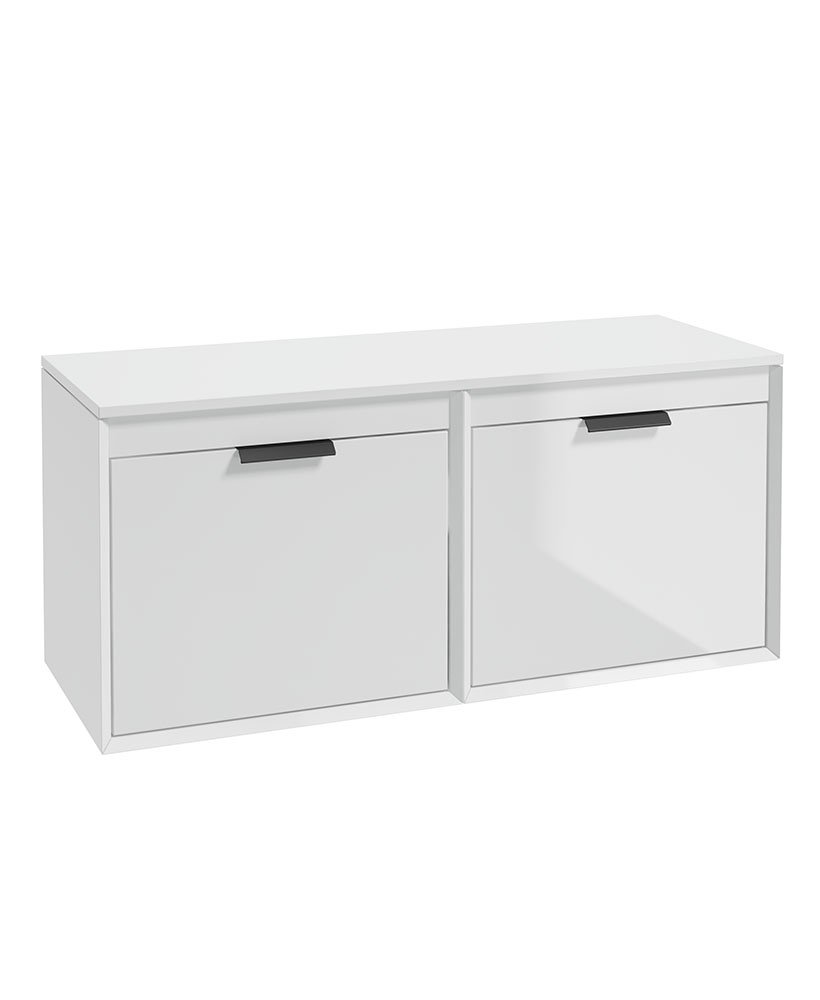 FJORD 120CM FOUR DRAWER GLOSS WHITE COUNTERTOP VANITY UNIT - MATT BLACK HANDLES