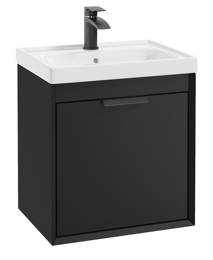 FJORD 50CM TWO DRAWER MATT BLACK VANITY UNIT - MATT BLACK HANDLES