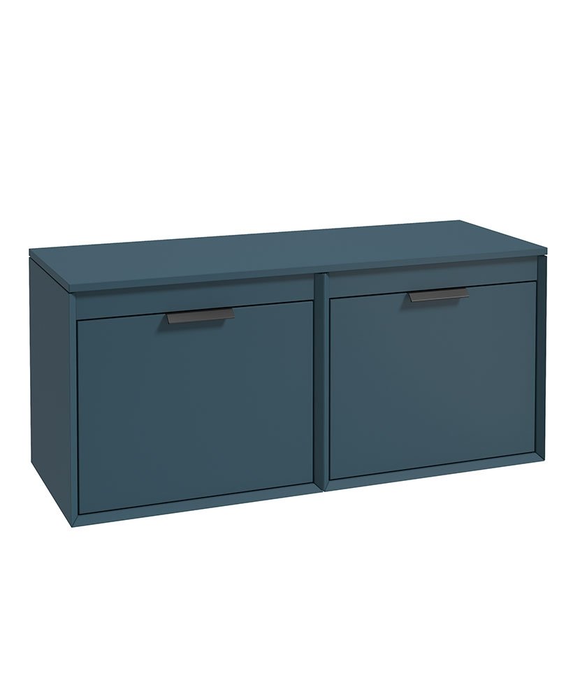 FJORD 120CM FOUR DRAWER OCEAN BLUE MATT  COUNTERTOP VANITY UNIT - MATT BLACK HANDLES