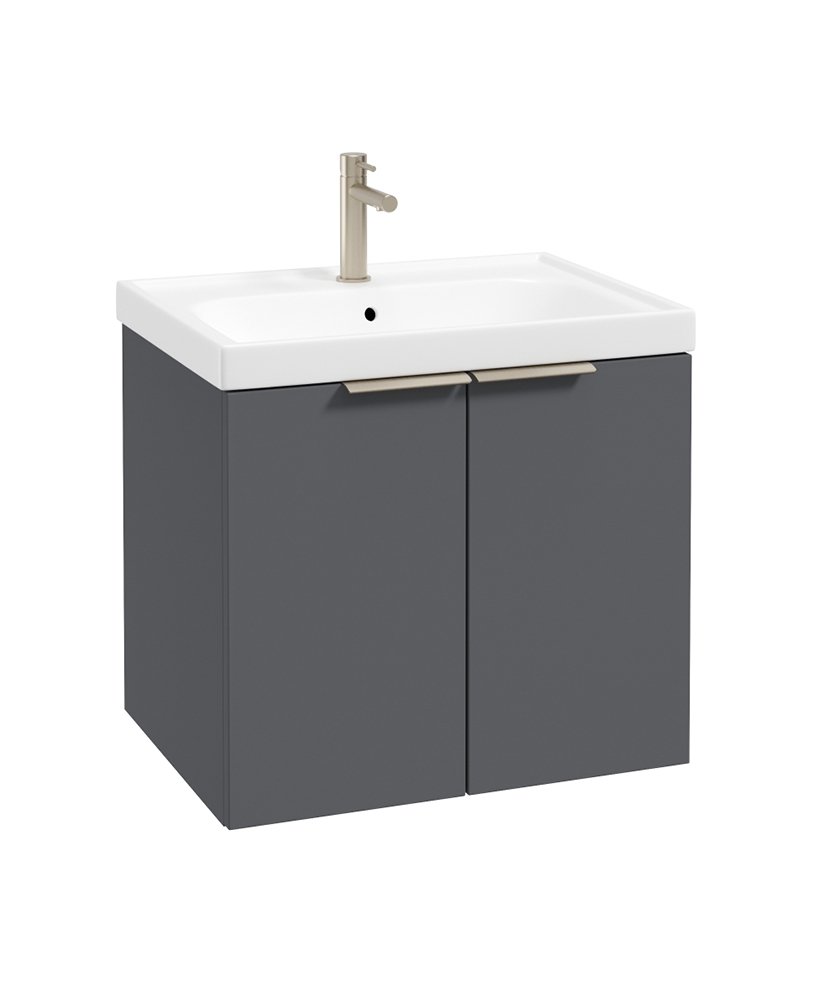 STOCKHOLM WALL HUNG 60CM TWO DOOR VANITY UNIT MATT MIDNIGHT GREY- BRUSHED NICKEL HANDLE