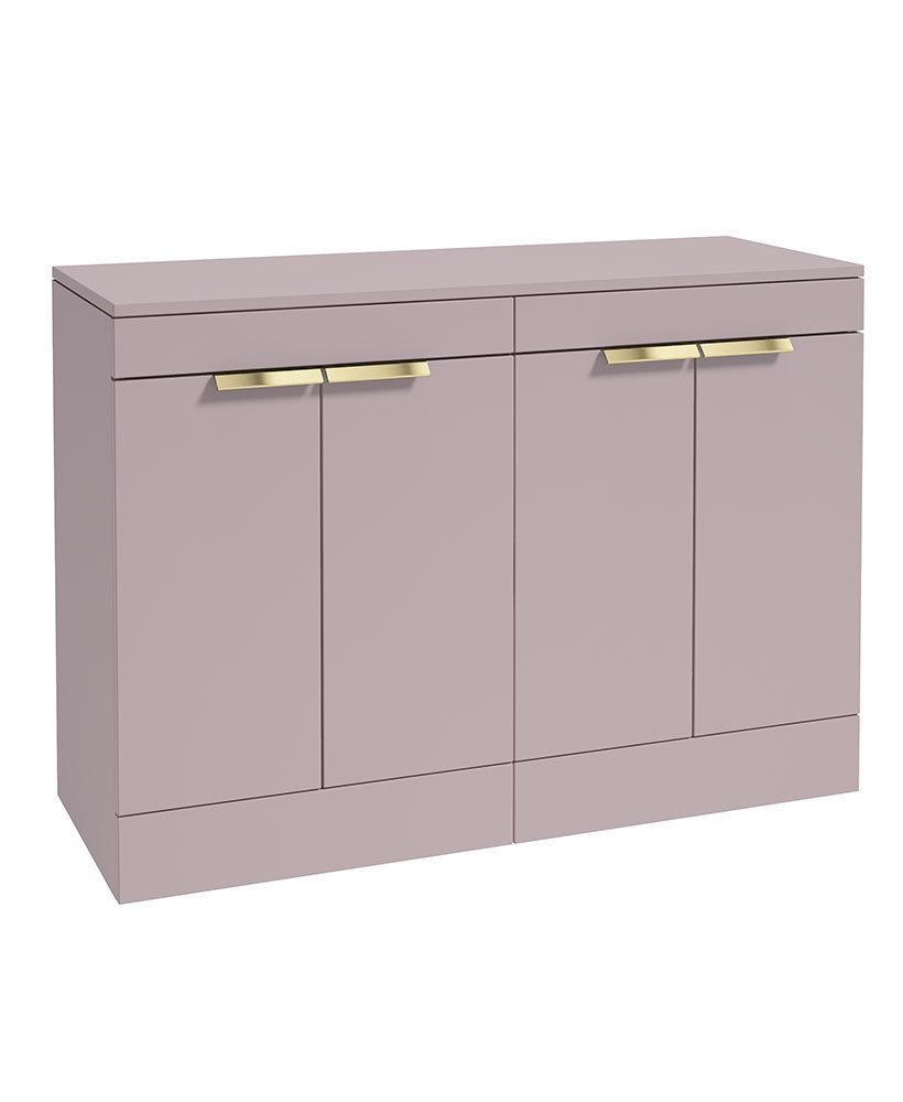STOCKHOLM 120CM FLOOR STANDING FOUR DOOR CASHMERE PINK MATT  COUNTERTOP VANITY UNIT - BRUSHED GOLD HANDLE
