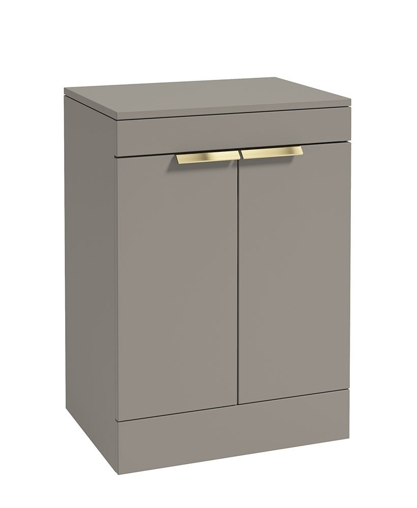 STOCKHOLM KHAKI MATT 60CM 2 DOOR COUNTERTOP FLOOR STANDING VANITY UNIT - BRUSHED GOLD HANDLE