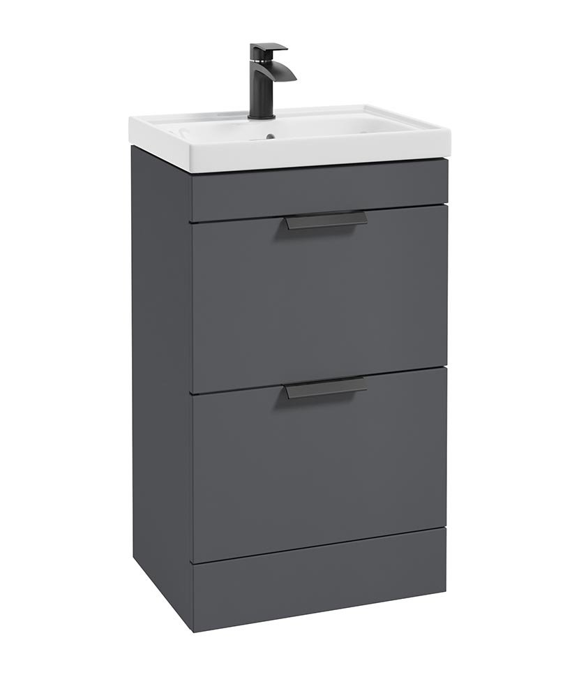 STOCKHOLM MIDNIGHT GREY MATT 50CM 2 DRAWER FLOOR STANDING VANITY UNIT - MATT BLACK HANDLE