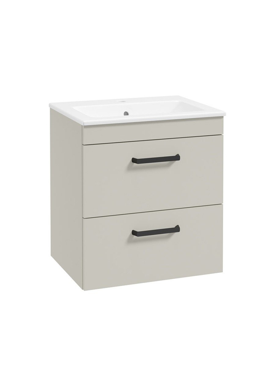 CORTA Wall Hung 50cm Two Drawer Unit Whispering Willow-Black Handles