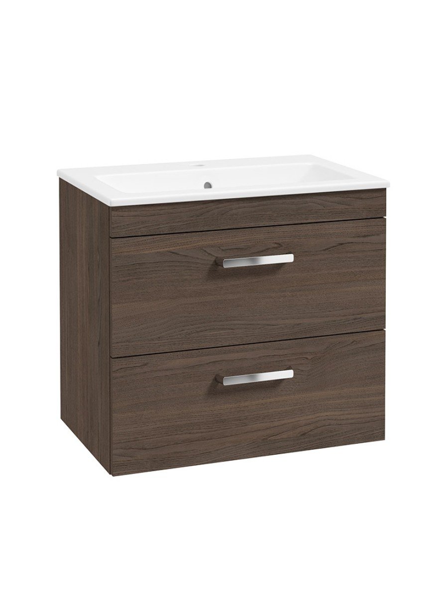 CORTA Wall Hung 60cm Two Drawer Unit Sable Ash-Chrome Handles
