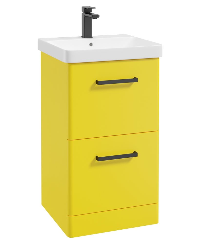 KORA  50cm Floor Standing 2 Drawer Vanity Unit Sun-Kissed Yellow Matt-Black Handles