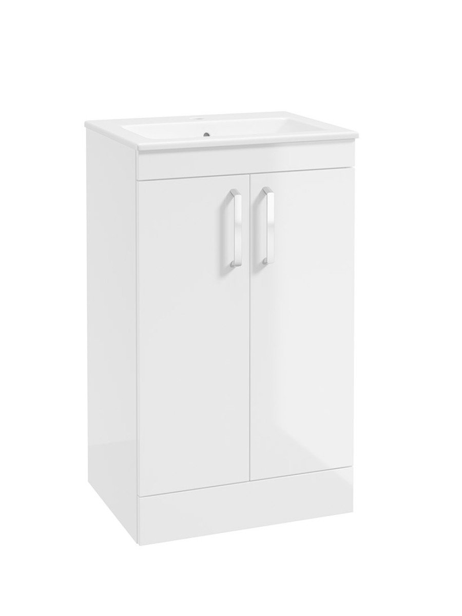 CORTA Floorstanding 50cm Two Door Unit Gloss White-Chrome Handles