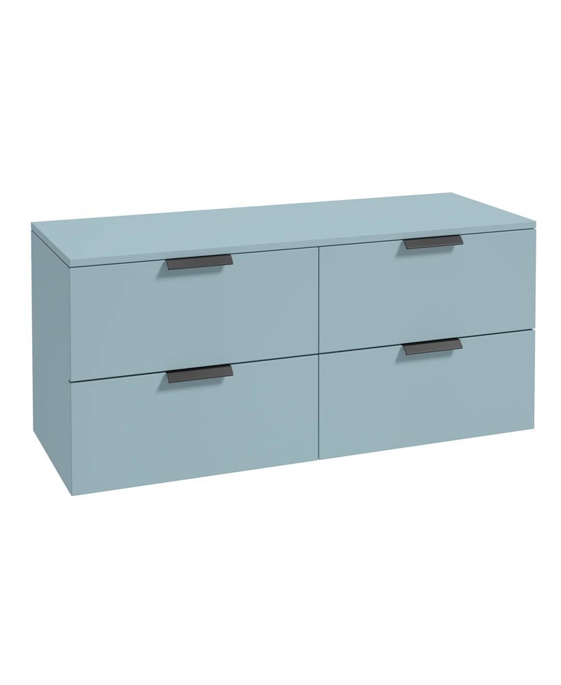 STOCKHOLM 120CM WALL HUNG FOUR DRAWER MORNING SKY BLUE MATT  COUNTERTOP VANITY UNIT - MATT BLACK HANDLE