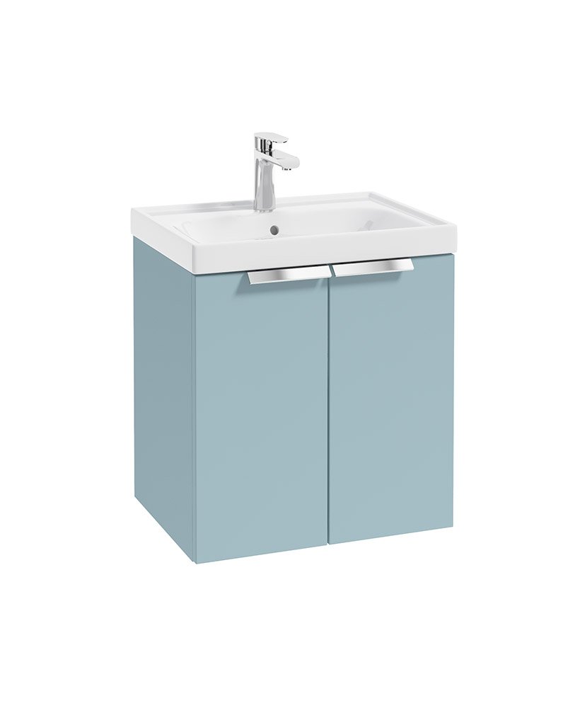 STOCKHOLM 50CM TWO DOOR WALL HUNG MORNING SKY BLUE MATT VANITY UNIT - BRUSHED CHROME HANDLES