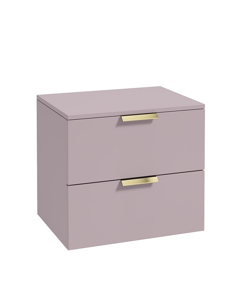 STOCKHOLM 60CM TWO DRAWER WALL HUNG CASHMERE PINK MATT COUNTERTOP VANITY UNIT - BRUSHED GOLD HANDLES