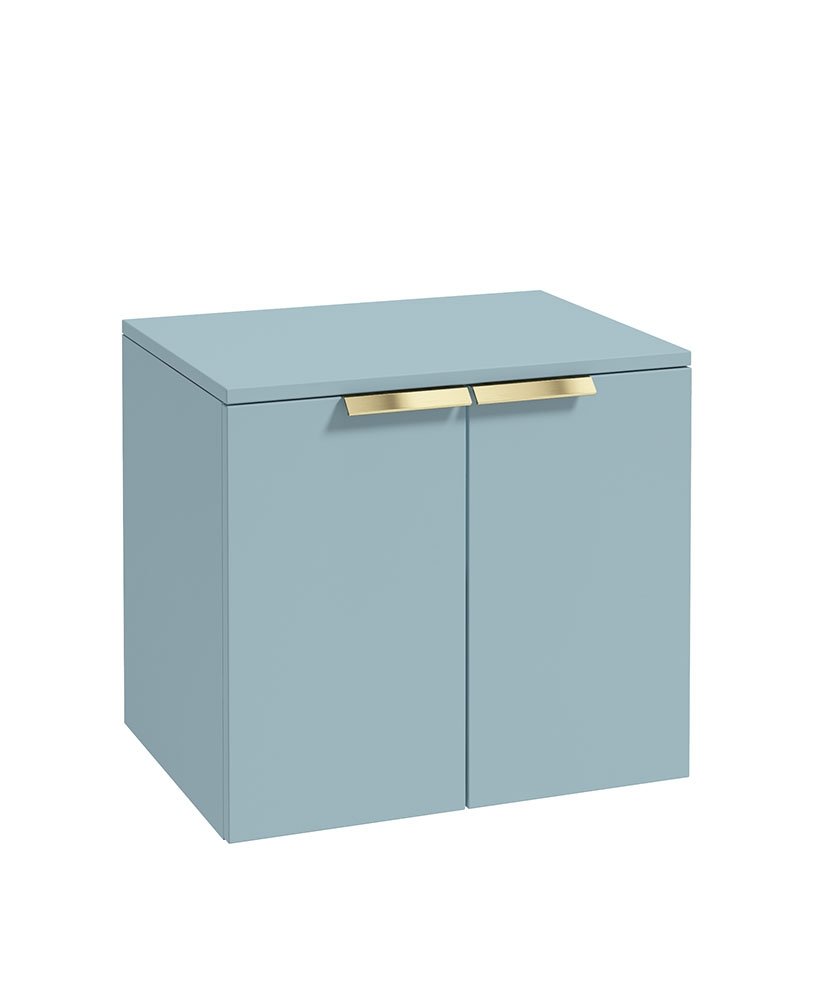 STOCKHOLM 60CM TWO DOOR COUNTERTOP WALL HUNG MATT MORNING SKY BLUE- GOLD HANDLES