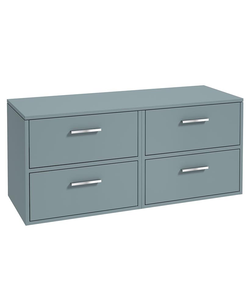 FINLAND 120CM FOUR DRAWER MATT CORAL GREEN  COUNTERTOP VANITY UNIT - BRUSHED CHROME HANDLE