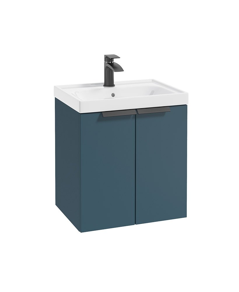 STOCKHOLM 50CM TWO DOOR WALL HUNG OCEAN BLUE MATT VANITY UNIT - MATT BLACK HANDLES