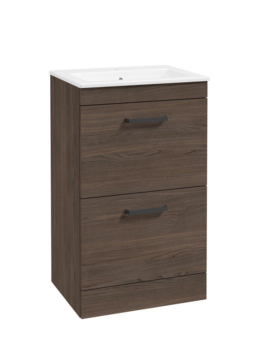 CORTA Floorstanding 50cm Two Drawer Unit Sable Ash-Black Handles