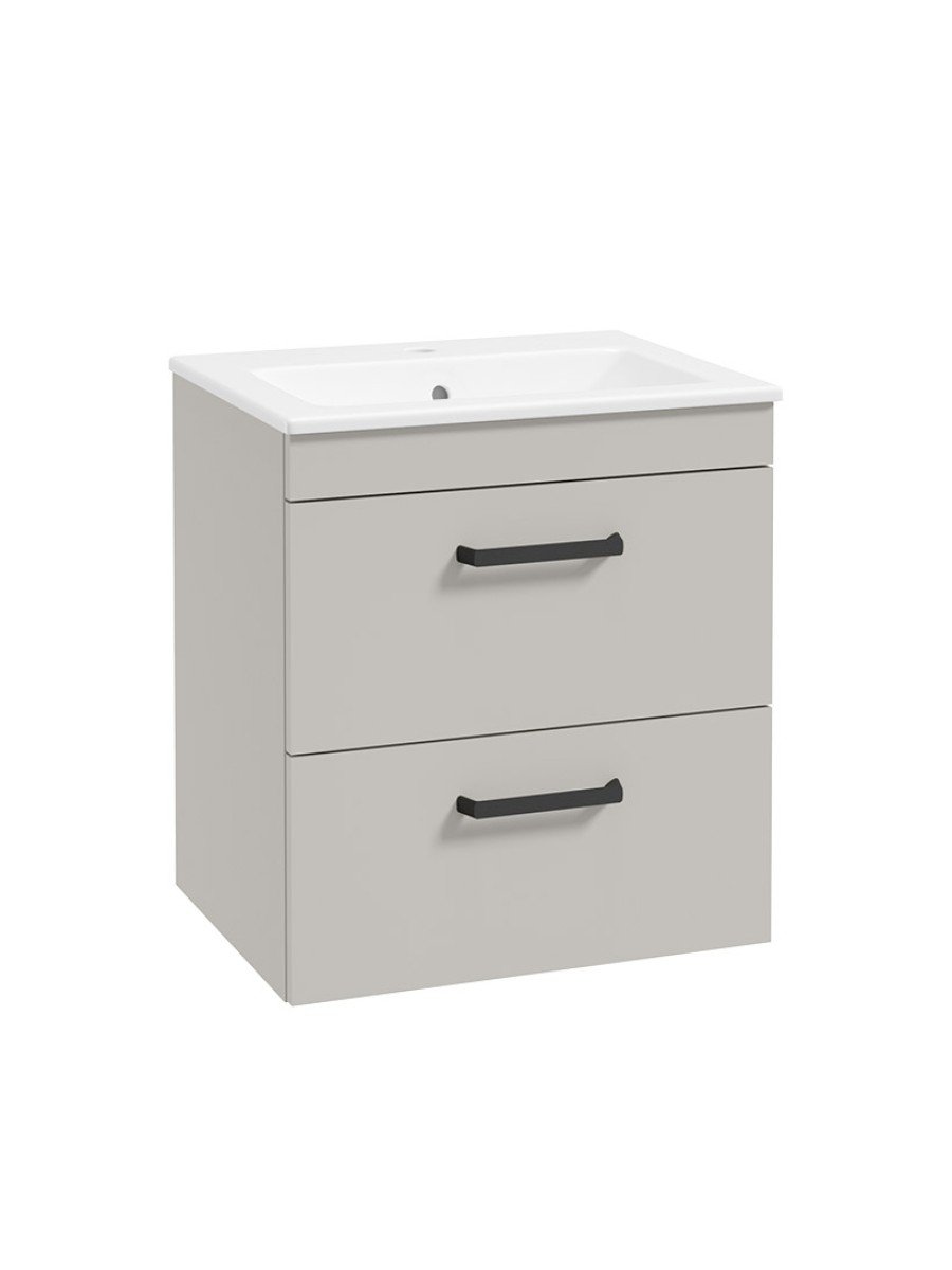 CORTA Wall Hung 50cm Two Drawer Unit Morning Mist-Black Handles