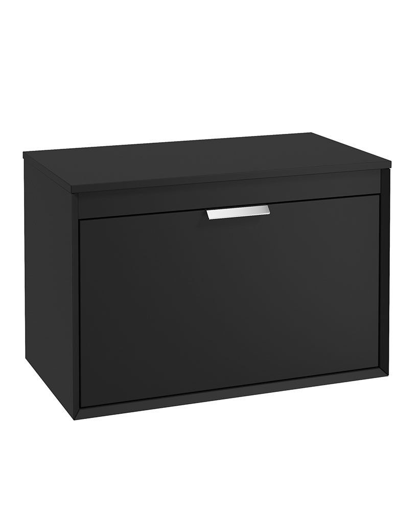 FJORD 80CM TWO DRAWER MATT BLACK COUNTERTOP VANITY UNIT - BRUSHED CHROME HANDLES