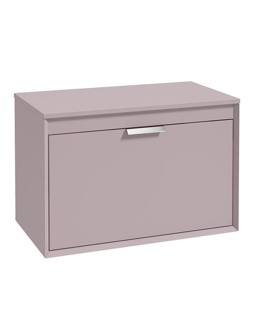 FJORD 80CM TWO DRAWER CASHMERE PINK MATT COUNTERTOP VANITY UNIT - BRUSHED CHROME HANDLES