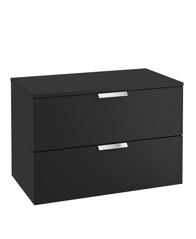 STOCKHOLM 80CM TWO DRAWER WALL HUNG MATT BLACK COUNTERTOP VANITY UNIT - BRUSHED CHROME HANDLES