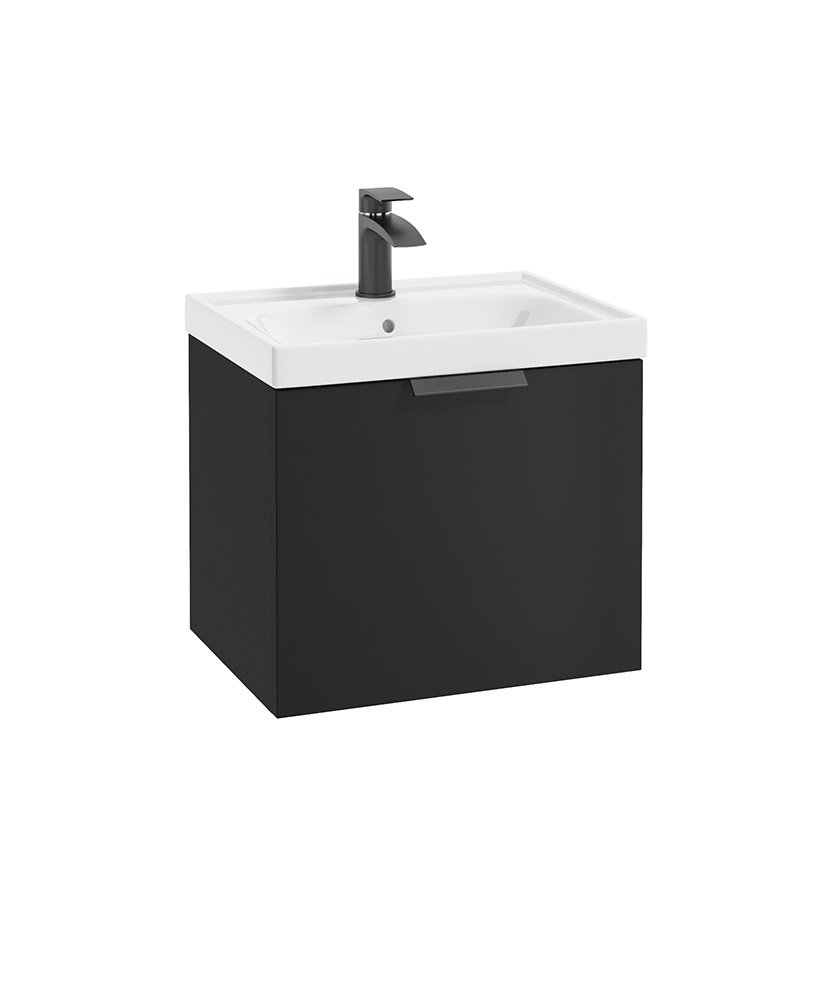 STOCKHOLM 50CM ONE DRAWER WALL HUNG MATT BLACK VANITY UNIT - MATT BLACK HANDLES