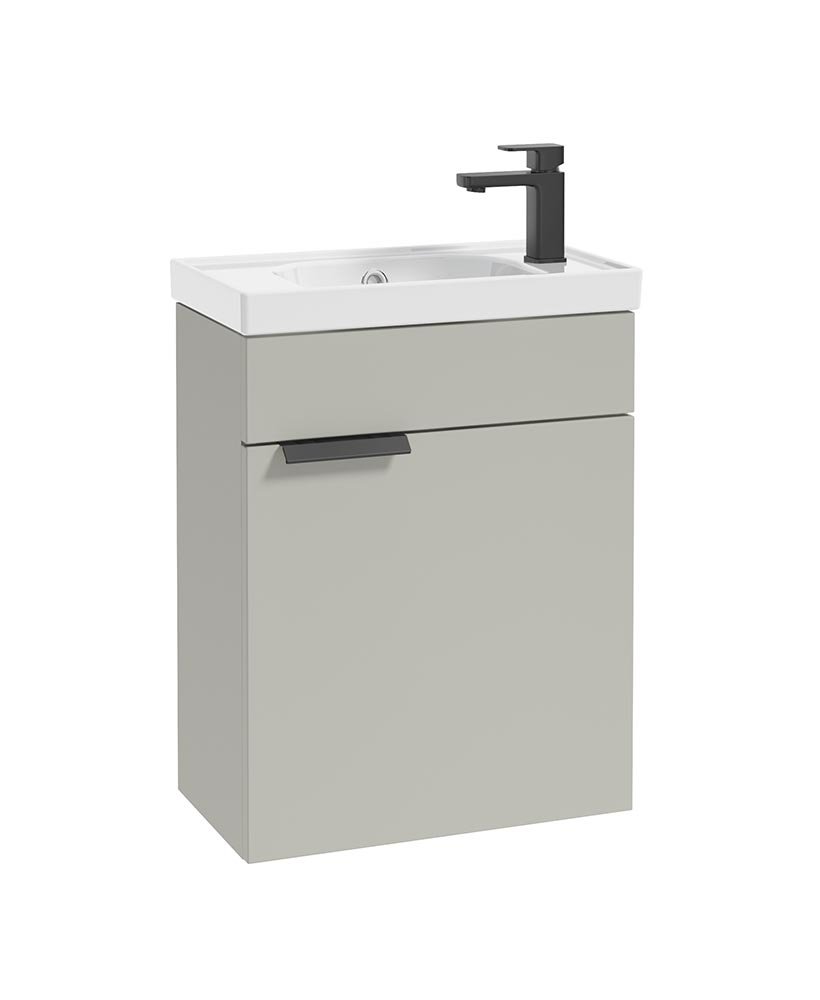 STOCKHOLM 50cm Wall Hung Cloakroom Unit Black Handle Matt Arctic Grey