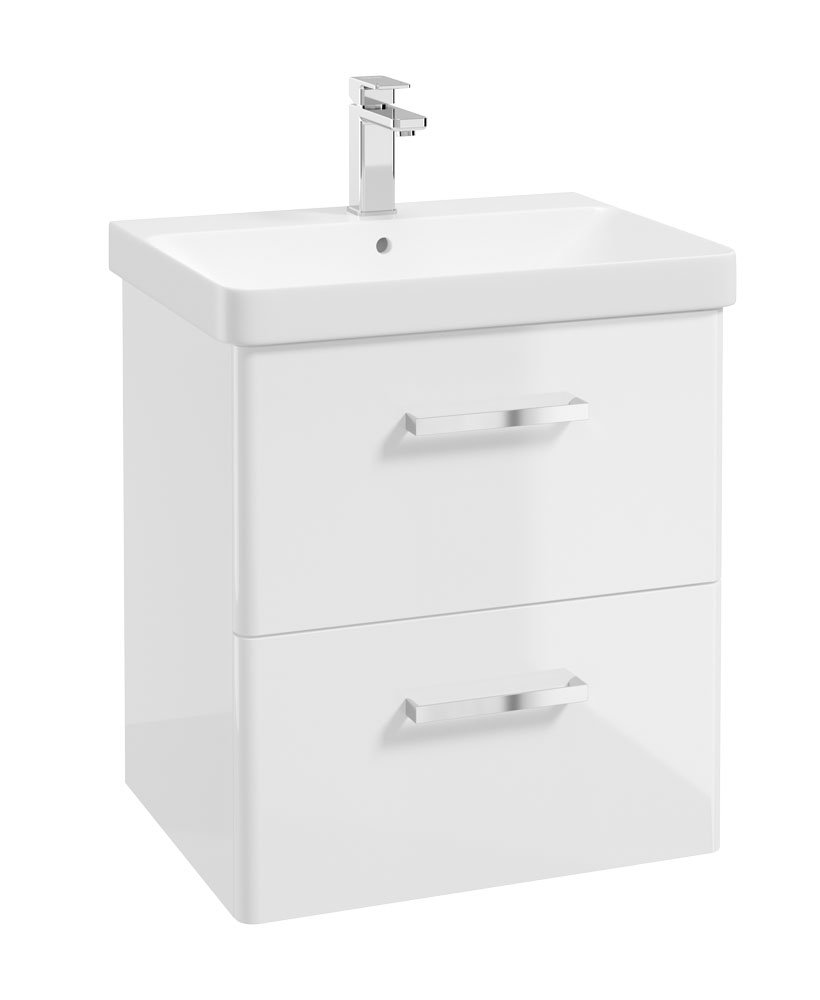 KORA  60cm Wall Hung 2 Drawer Vanity Unit Gloss White-Chrome Handles