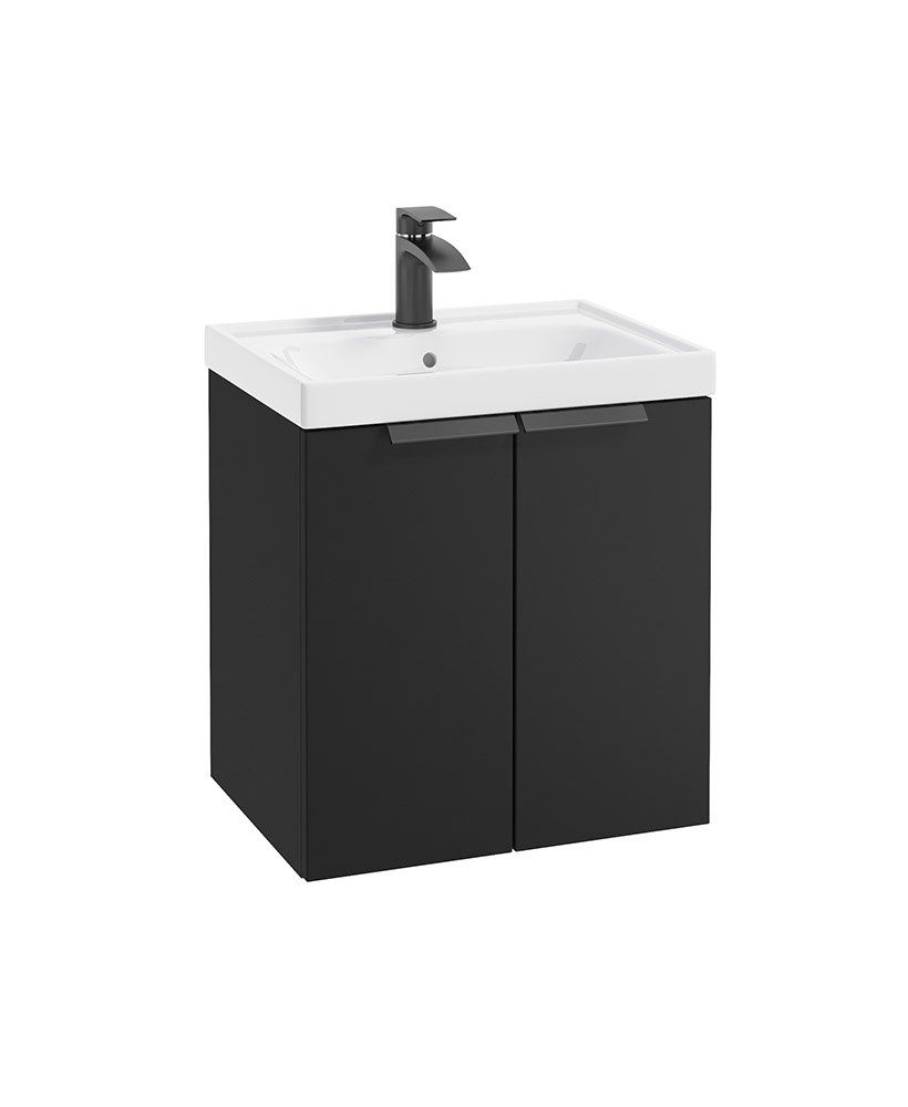 STOCKHOLM 50CM TWO DOOR WALL HUNG MATT BLACK VANITY UNIT - MATT BLACK HANDLES