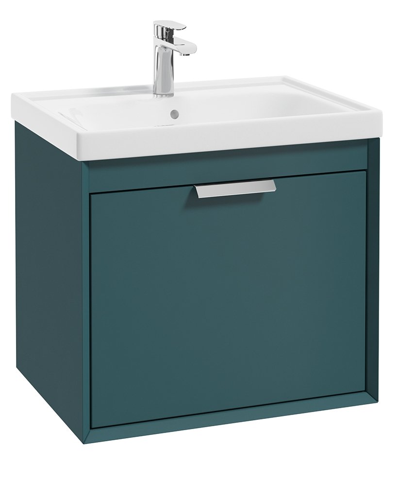 FJORD OCEAN BLUE MATT  60CM WALL HUNG VANITY UNIT-BRUSHED CHROME HANDLE