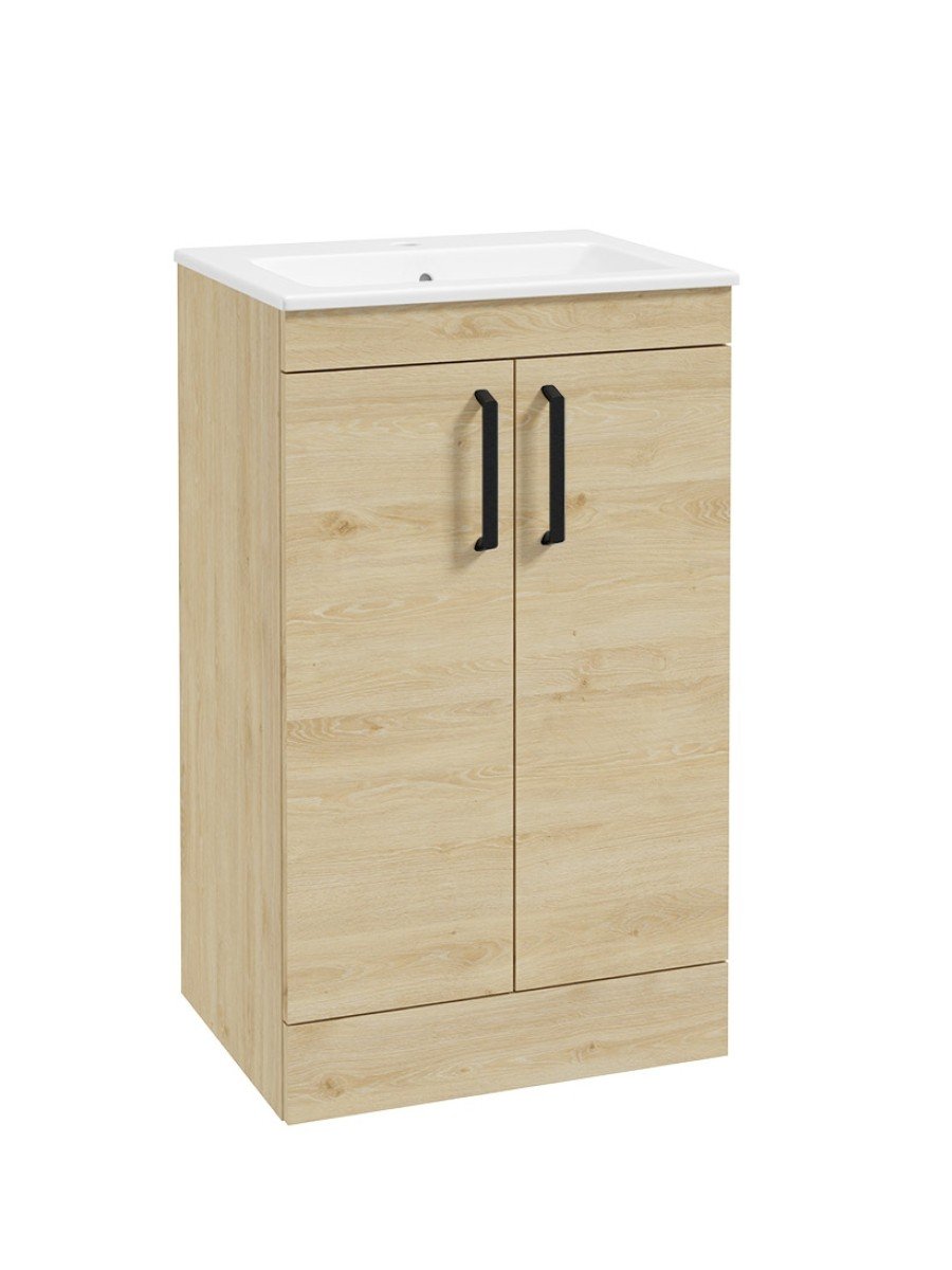 CORTA Floorstanding 50cm Two Door Unit Honey Oak-Black Handles