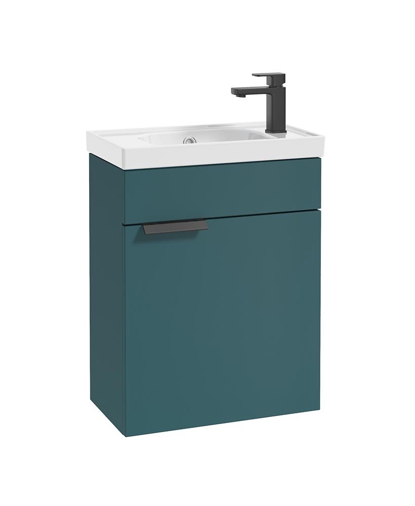 STOCKHOLM 50cm Wall Hung Cloakroom Unit Black Handle Matt Ocean Blue