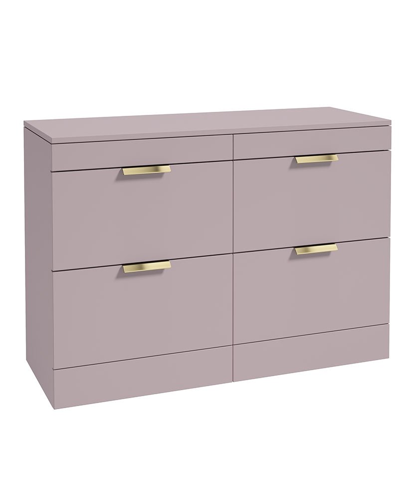 STOCKHOLM 120CM FLOOR STANDING FOUR DRAWER CASHMERE PINK MATT  COUNTERTOP VANITY UNIT - BRUSHED GOLD HANDLE