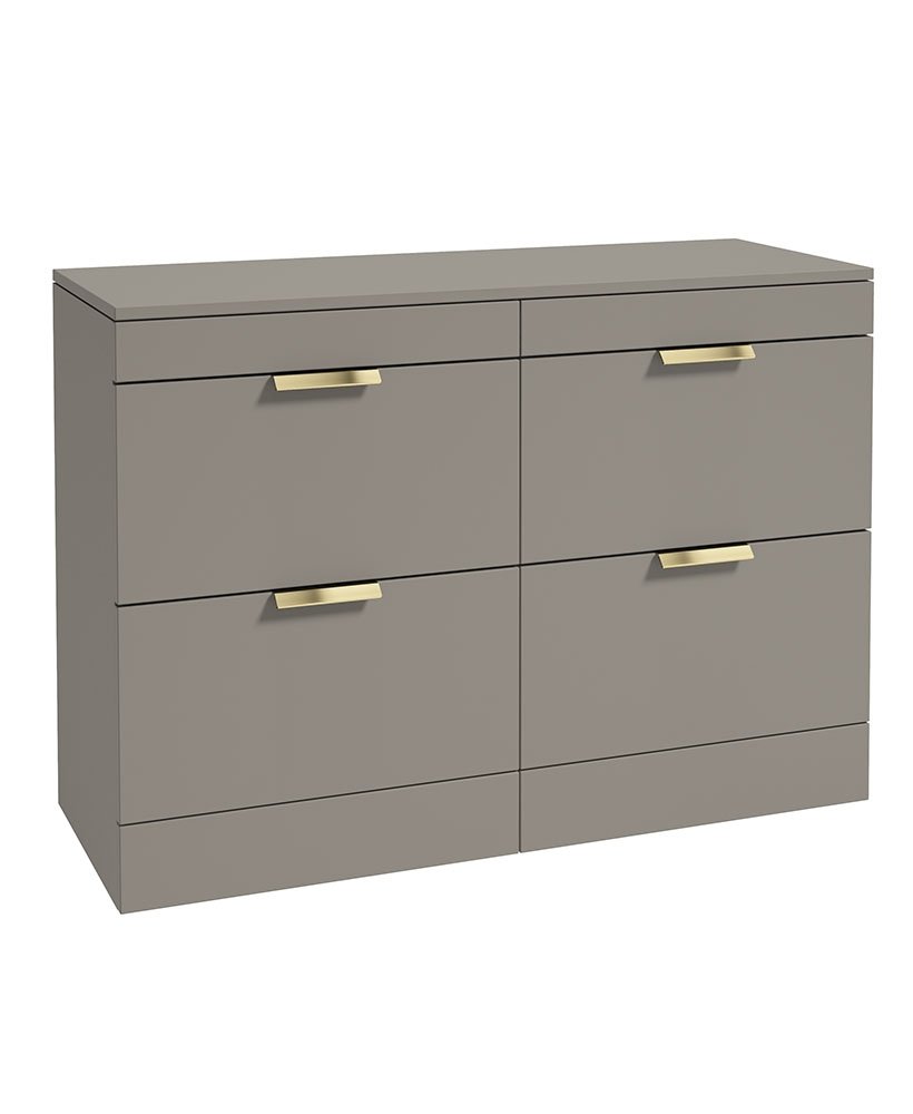 STOCKHOLM 120CM FLOOR STANDING FOUR DRAWER KHAKI MATT  COUNTERTOP VANITY UNIT - BRUSHED GOLD HANDLE