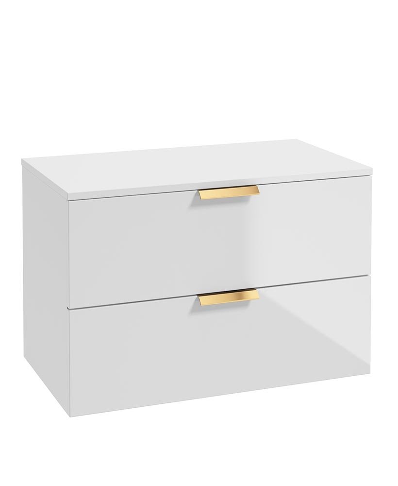 STOCKHOLM 80CM UNIT WITH COUNTER TOP GOLD HANDLE GLOSS WHITE