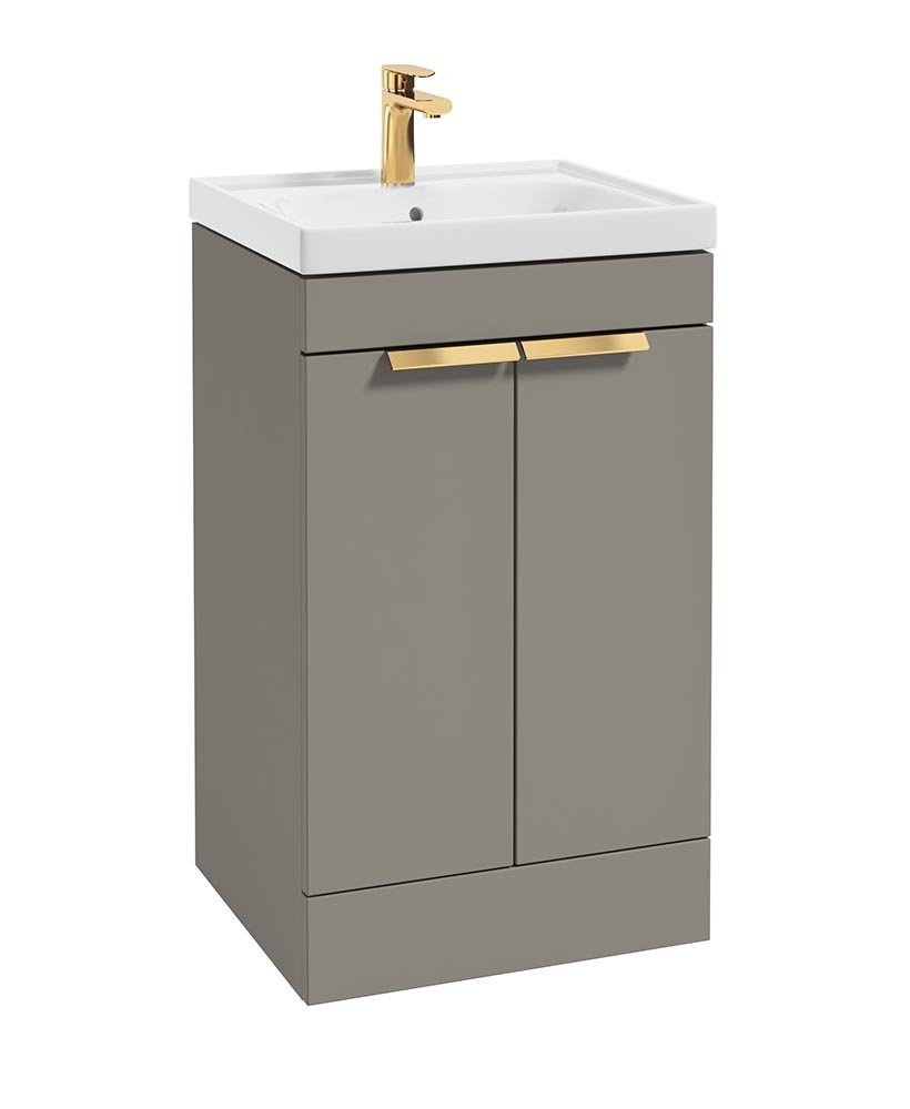 STOCKHOLM Khaki Matt 50cm 2 Door Floor Standing Vanity Unit - Brushed Gold Handle