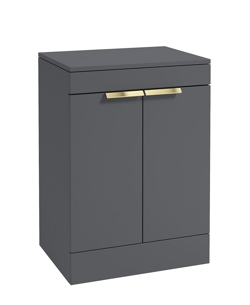 STOCKHOLM MIDNIGHT GREY MATT 60CM 2 DOOR COUNTERTOP FLOOR STANDING VANITY UNIT - BRUSHED GOLD HANDLE