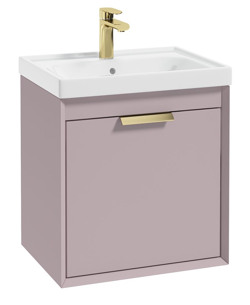 FJORD 50CM TWO DRAWER CASHMERE PINK MATT VANITY UNIT - BRUSHED GOLD HANDLES