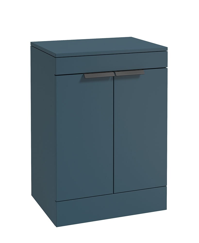 STOCKHOLM OCEAN BLUE MATT 60CM 2 DOOR COUNTERTOP FLOOR STANDING VANITY UNIT - MATT BLACK HANDLE