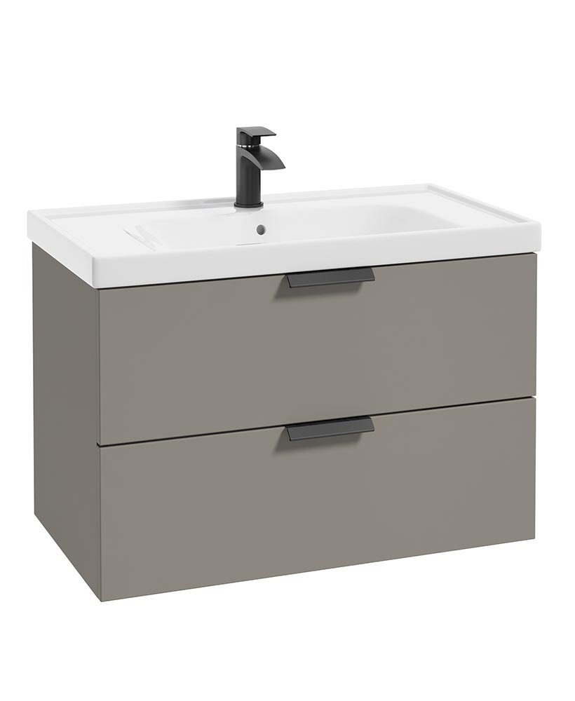 STOCKHOLM KHAKI MATT 80CM WALL HUNG VANITY UNIT - MATT BLACK HANDLE