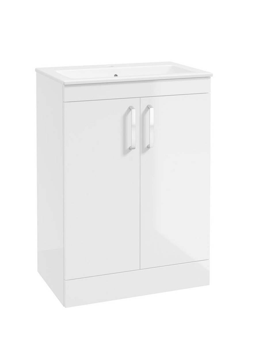 CORTA Floorstanding 60cm Two Door Unit Gloss White-Chrome Handles